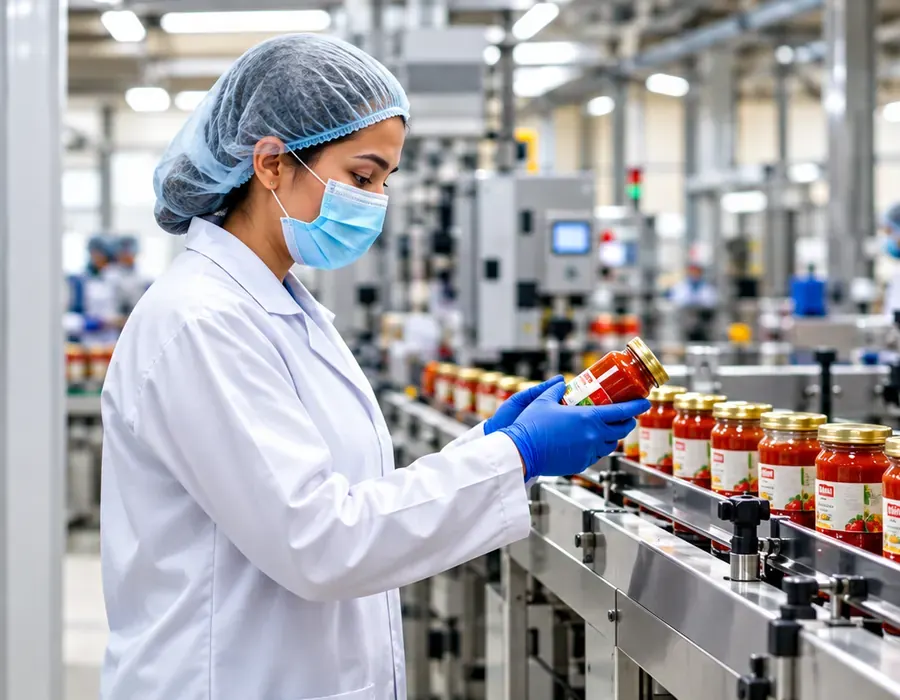 Shreya Agro Foods quality team inspecting jars on the production line